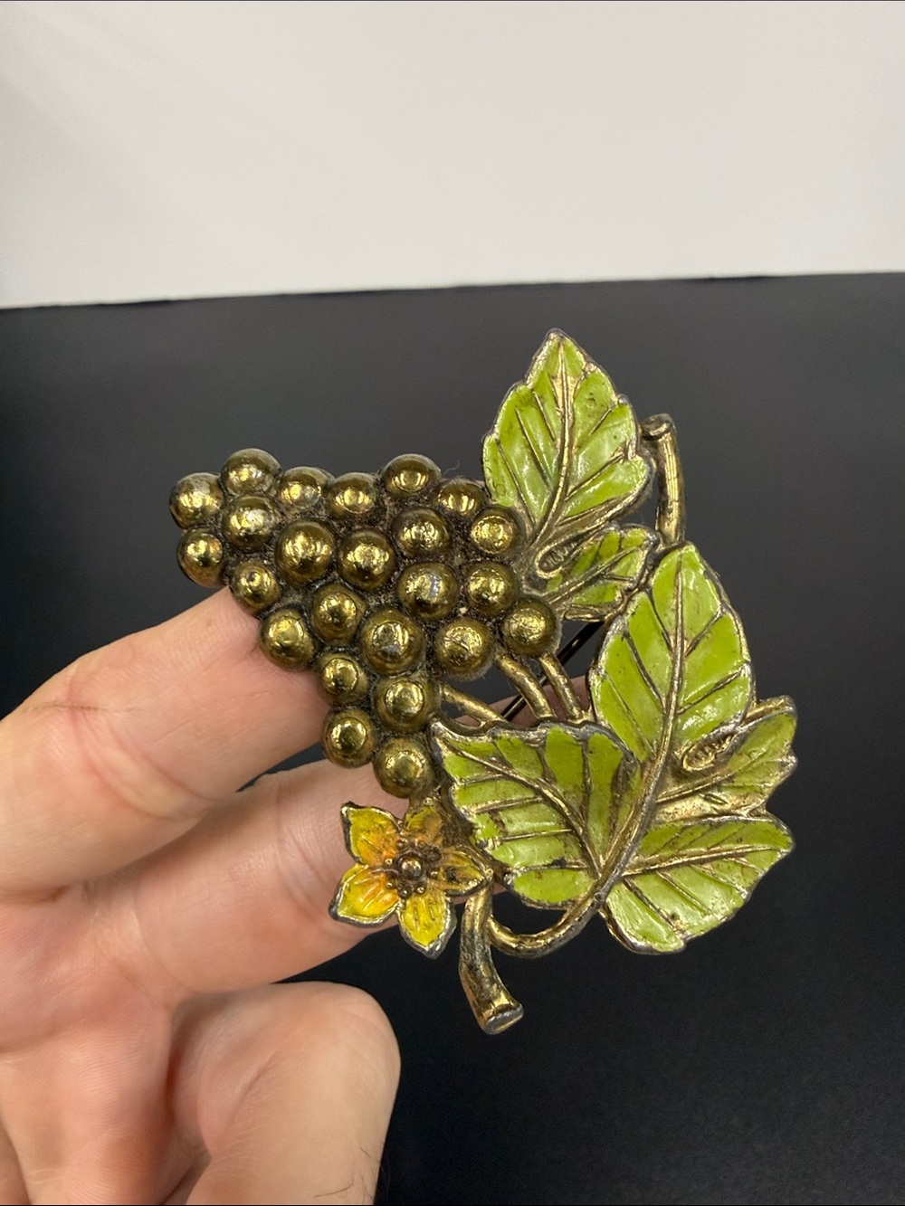 Vintage Grape Cluster Brooch in Green and Gold